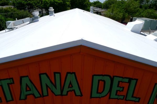 Commercial roofing for a local taqueria business done by Stephens Roofing.