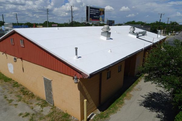 Commercial roofing for a local taqueria business done by Stephens Roofing.